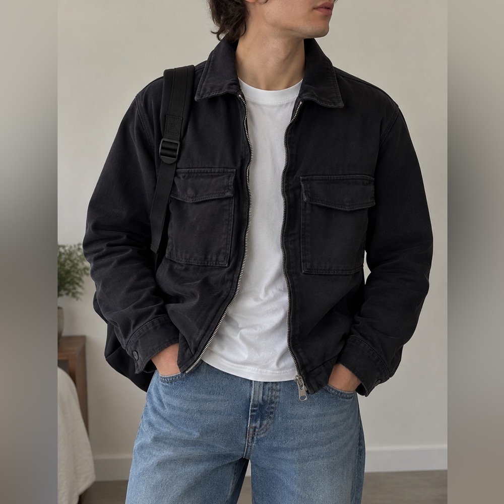 Zara Men’s Black Canvas Jacket with Flap Pockets